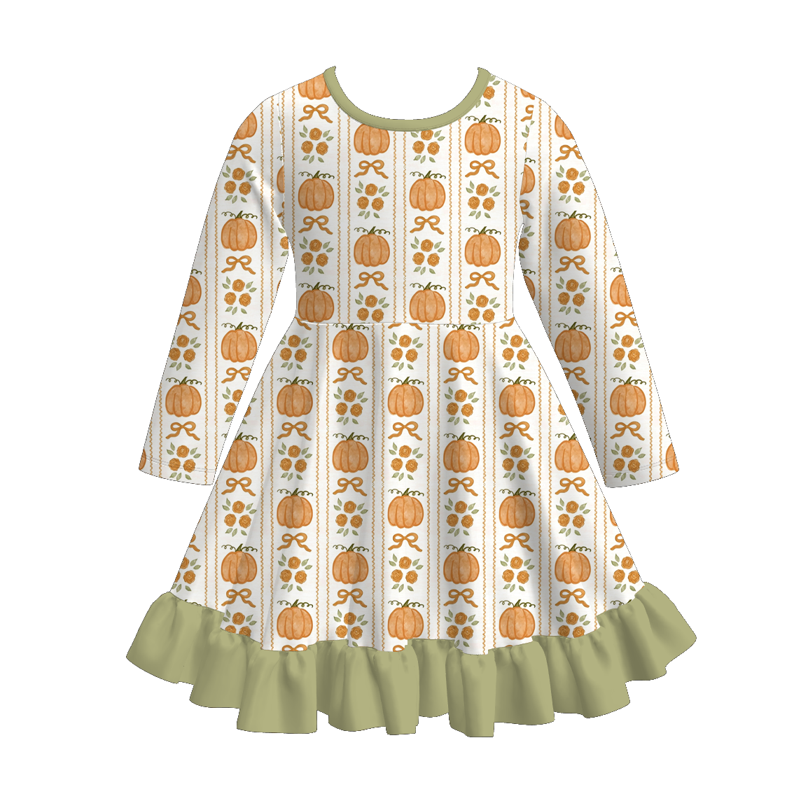 （Pre Order+Prepack Zone）Girls Fall Pumpkin Print Ruffle Dress