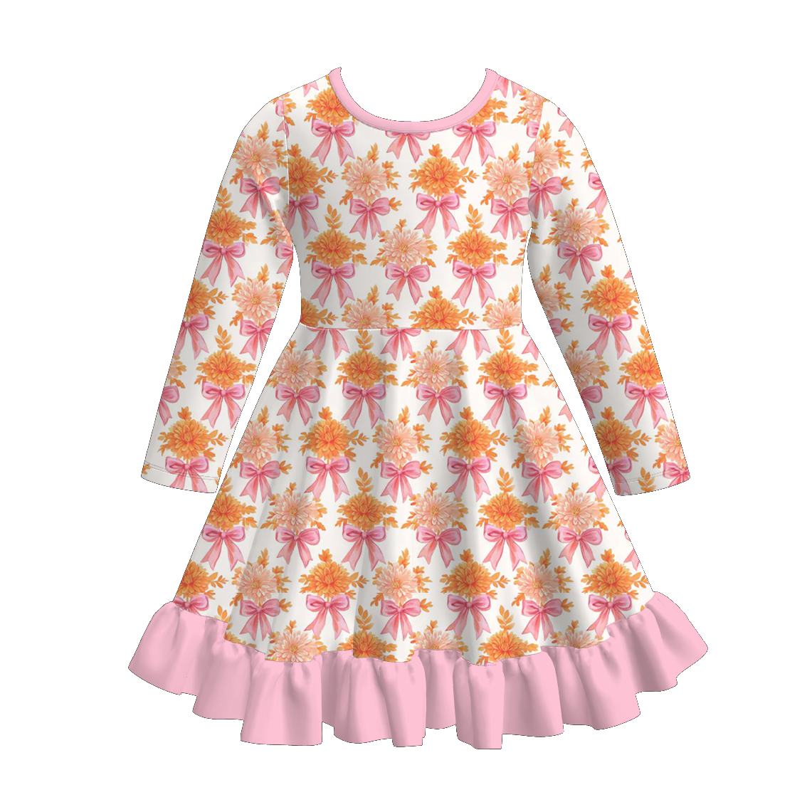 （Pre Order+Prepack Zone）Girls Fall Pumpkin Print Ruffle Dress