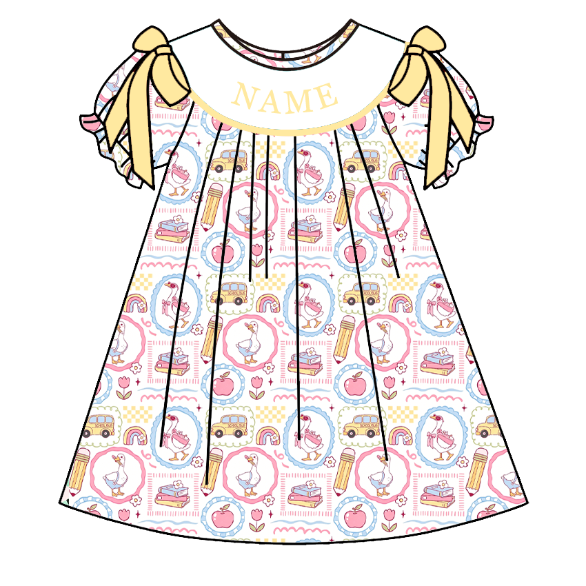 （Pre Order）Girls Summer Back To School Embroidery Smocked Dress&Set