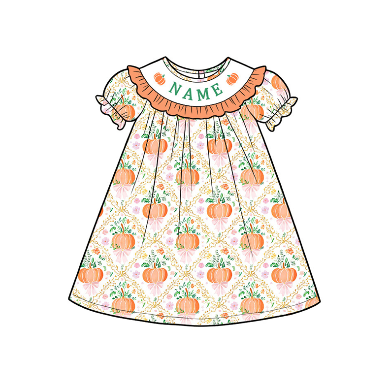 （Pre Order）Siblings Pumpkin Embroidery Smocked Dress,Set&Romper