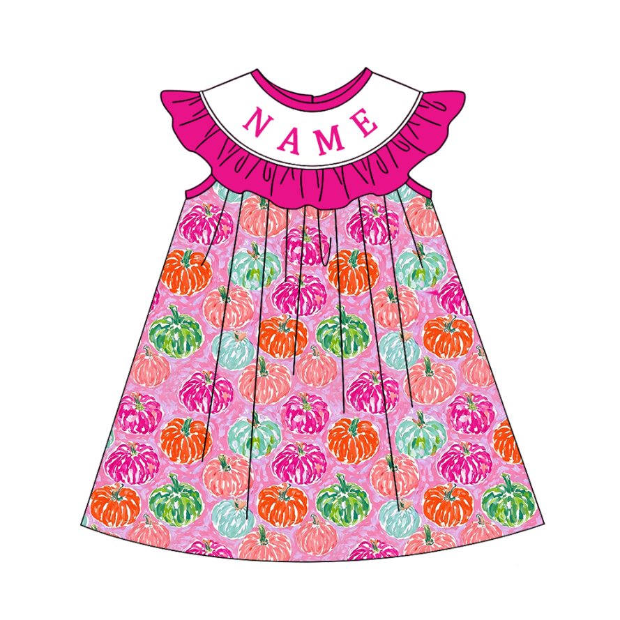 （Pre Order）Sisters Pumpkin Embroidery Smocked Dress,Set&Romper