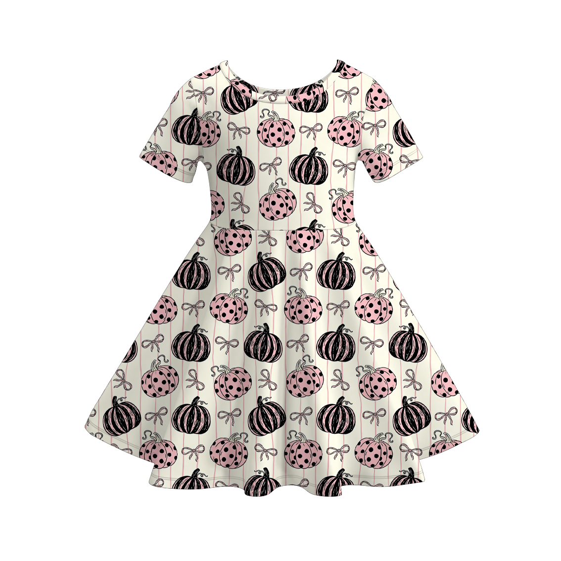（Pre Order）Girls Halloween Bow&Pumpkin Print Dress,Set