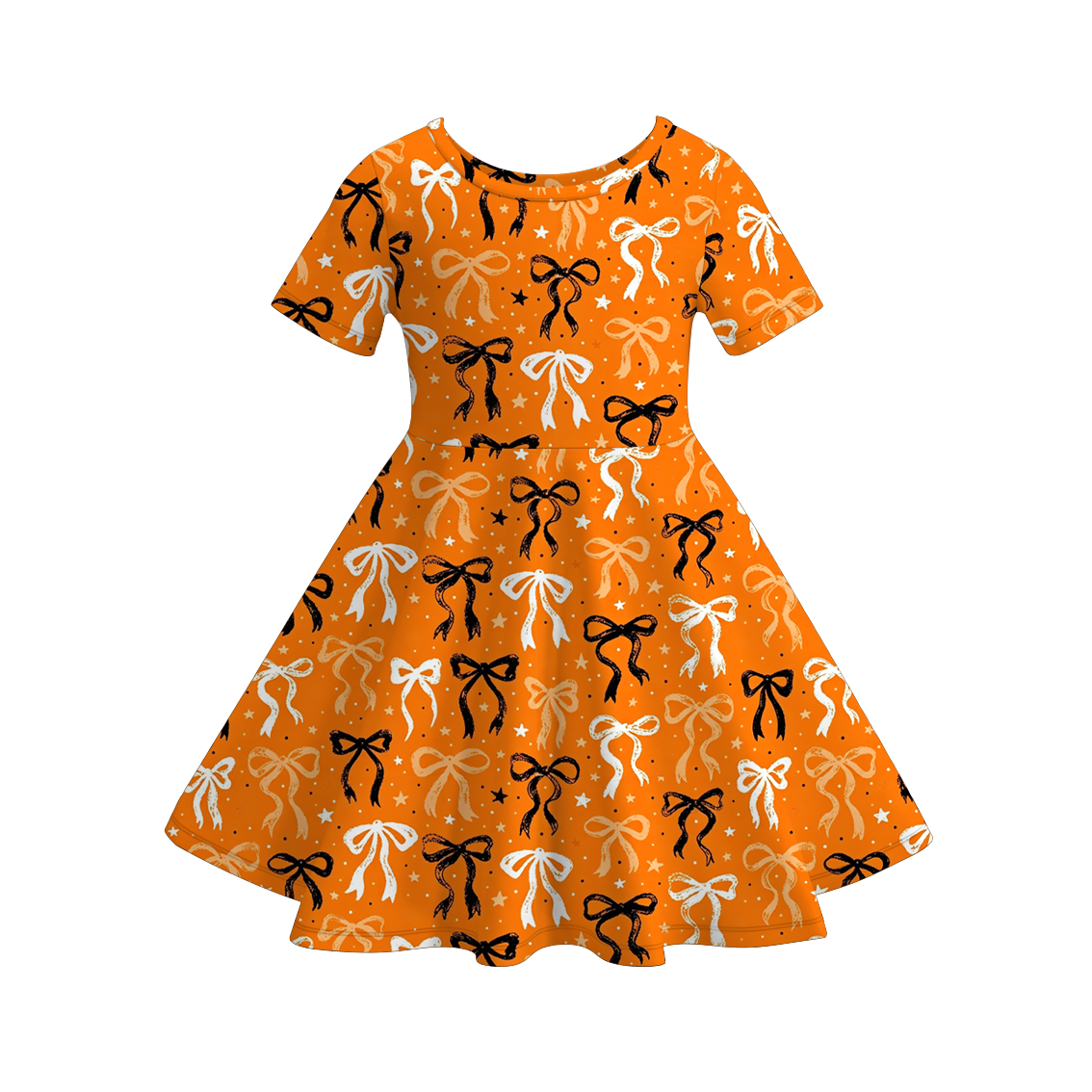 （Pre Order）Girls Halloween Bow&Pumpkin Print Dress,Set
