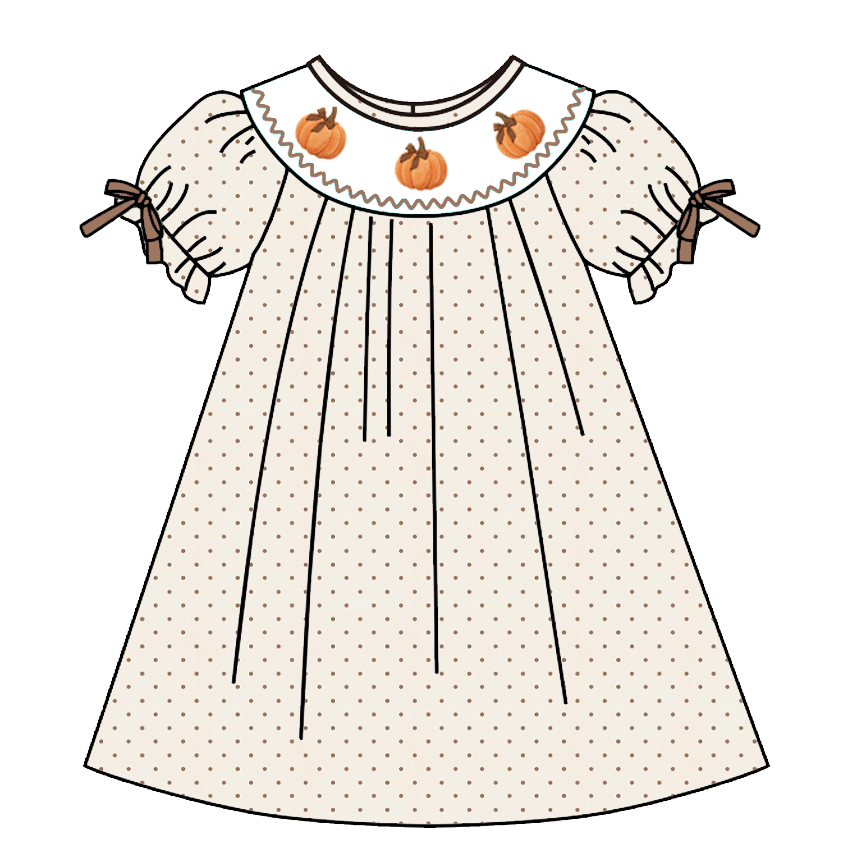 （Pre Order）Sisters Pumpkin Embroidery Smocked Dress,Set&Romper