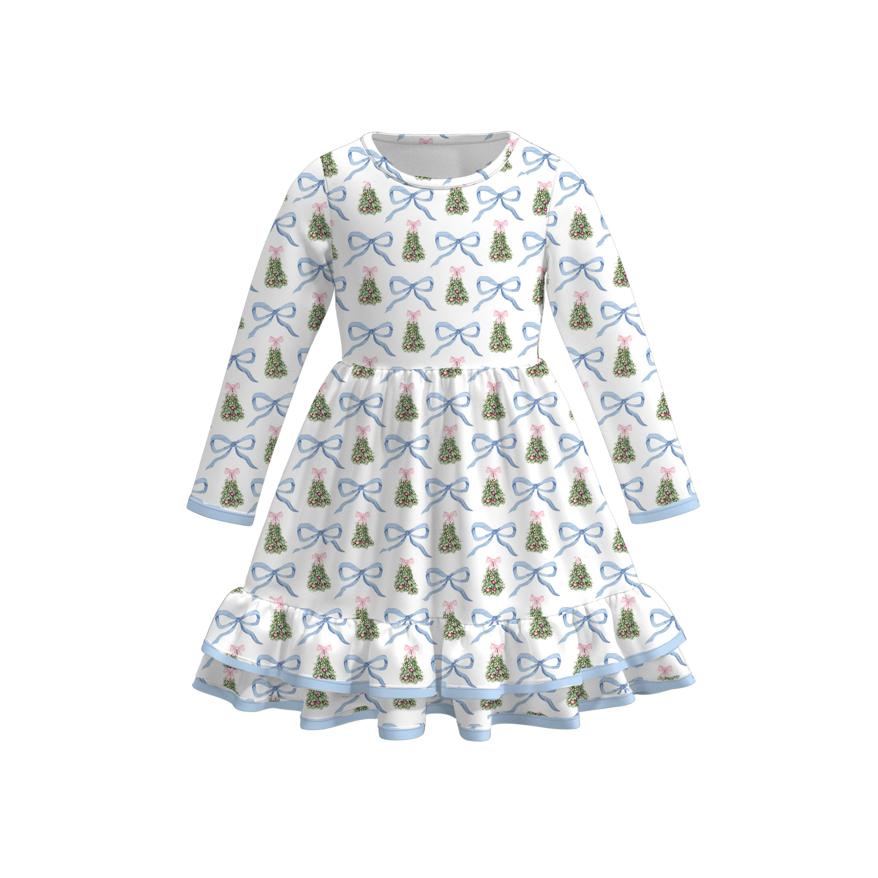 （Pre Order）Girls Christmas Print Ruffle Dress