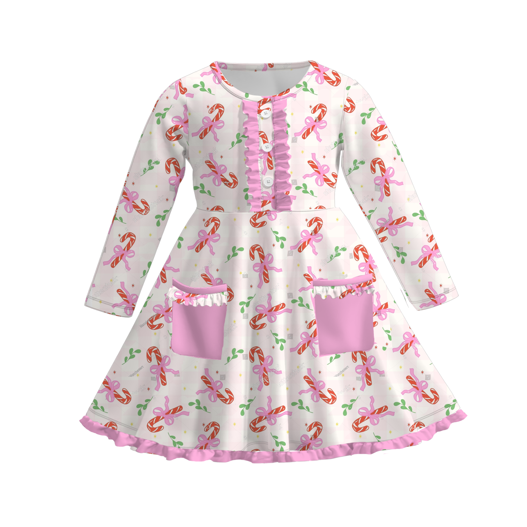 （Pre Order）Girls Christmas Print Dress with Pockets