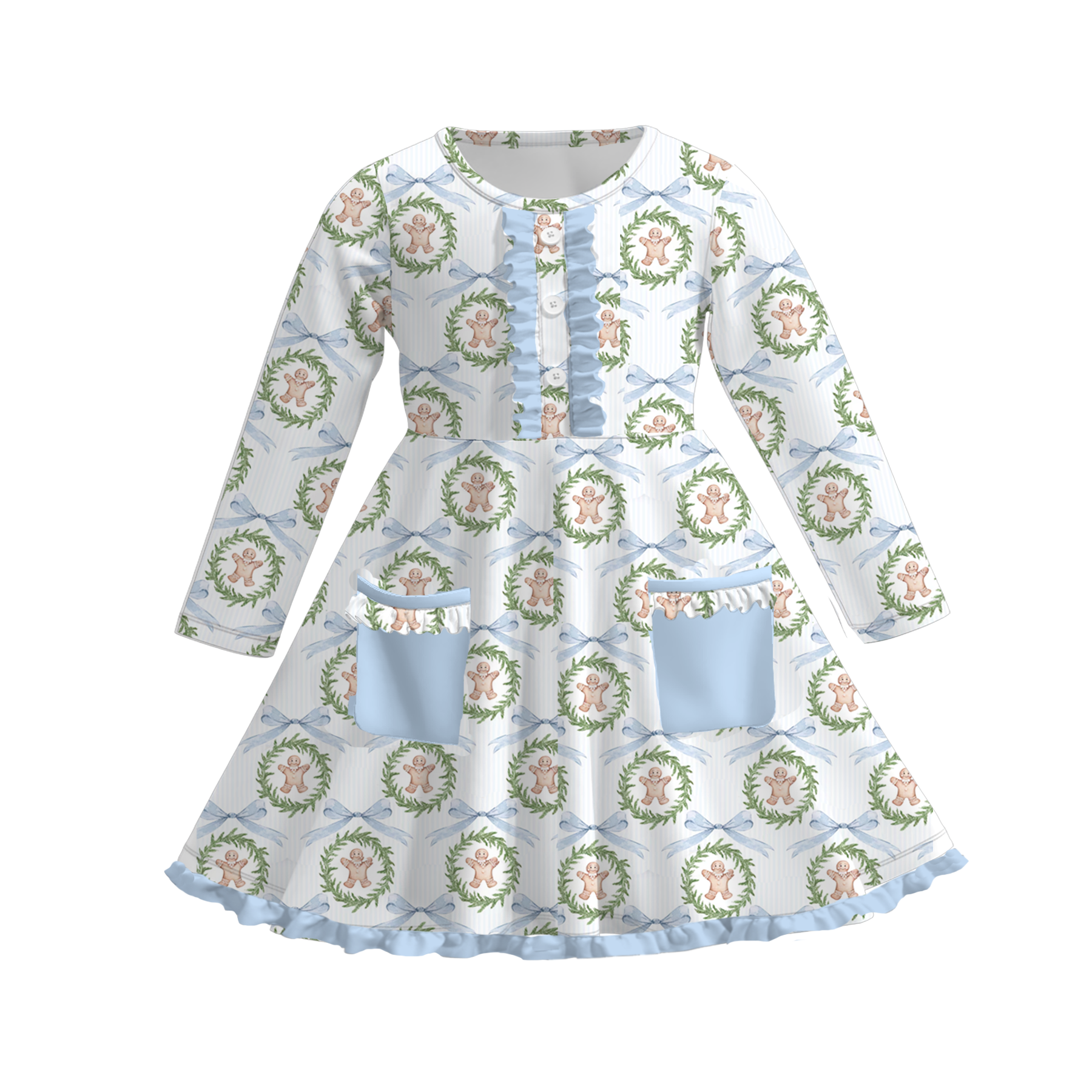 （Pre Order）Girls Christmas Print Dress with Pockets