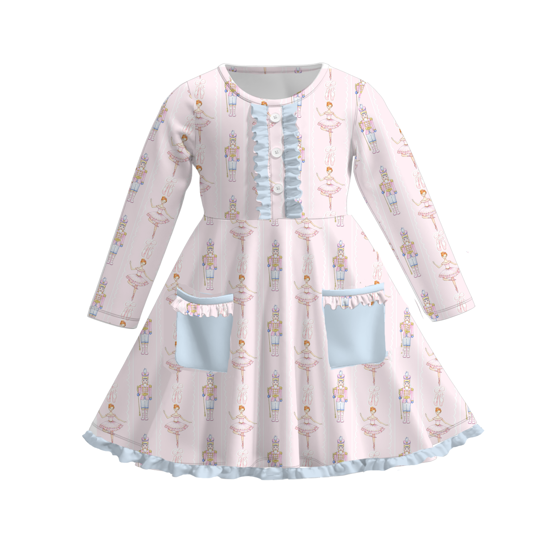 （Pre Order）Girls Christmas Print Dress with Pockets