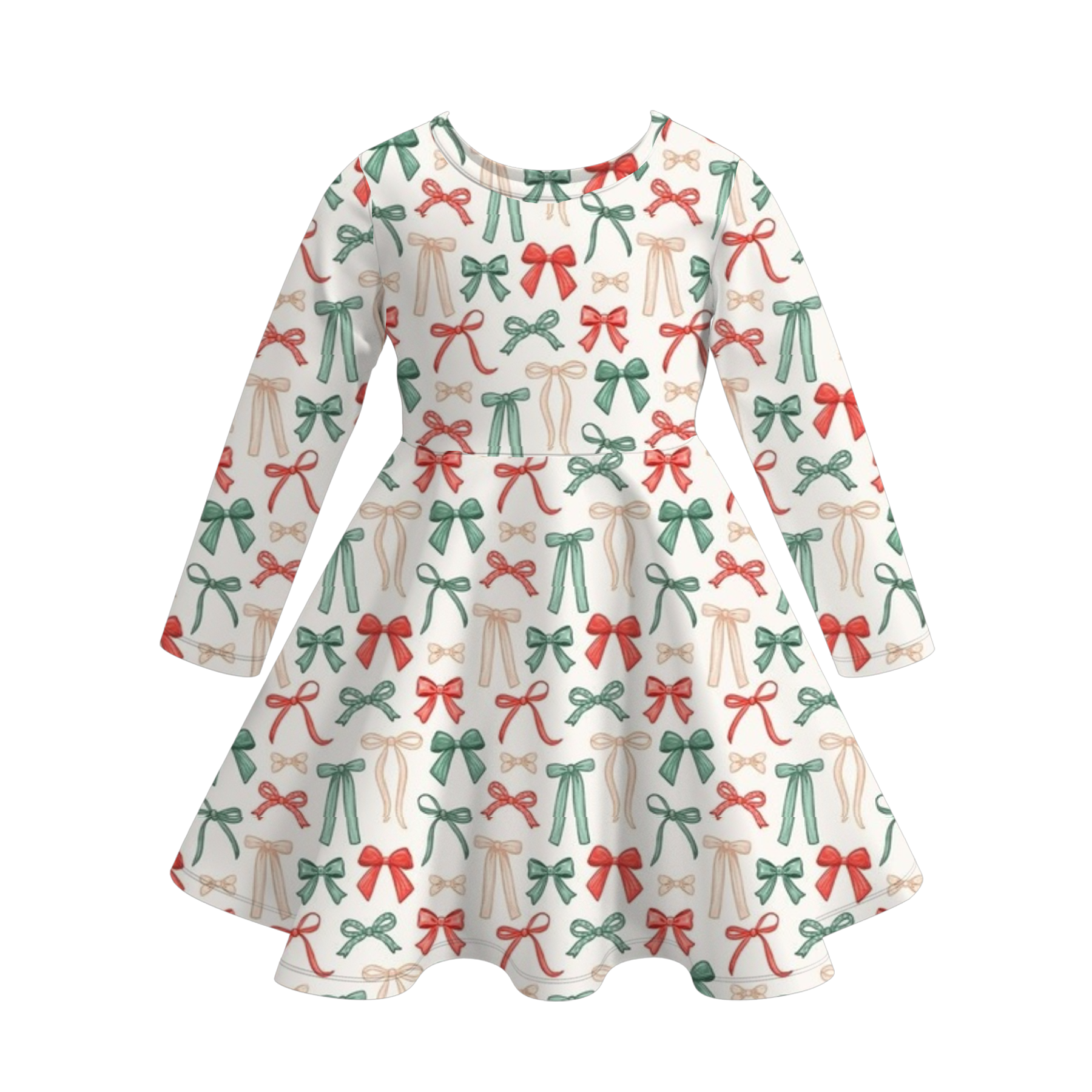 （Pre Order）Girls Christmas Bow Print Dress