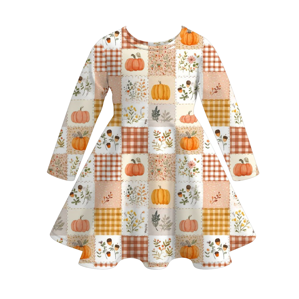 （Pre Order）Girls Fall Pumpkin Print Dress&Sweatshirt Set
