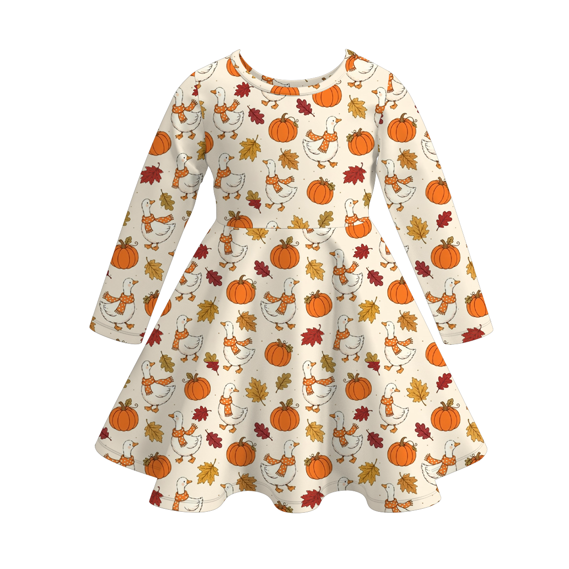 （Pre Order）Girls Fall Pumpkin Print Dress&Sweatshirt Set