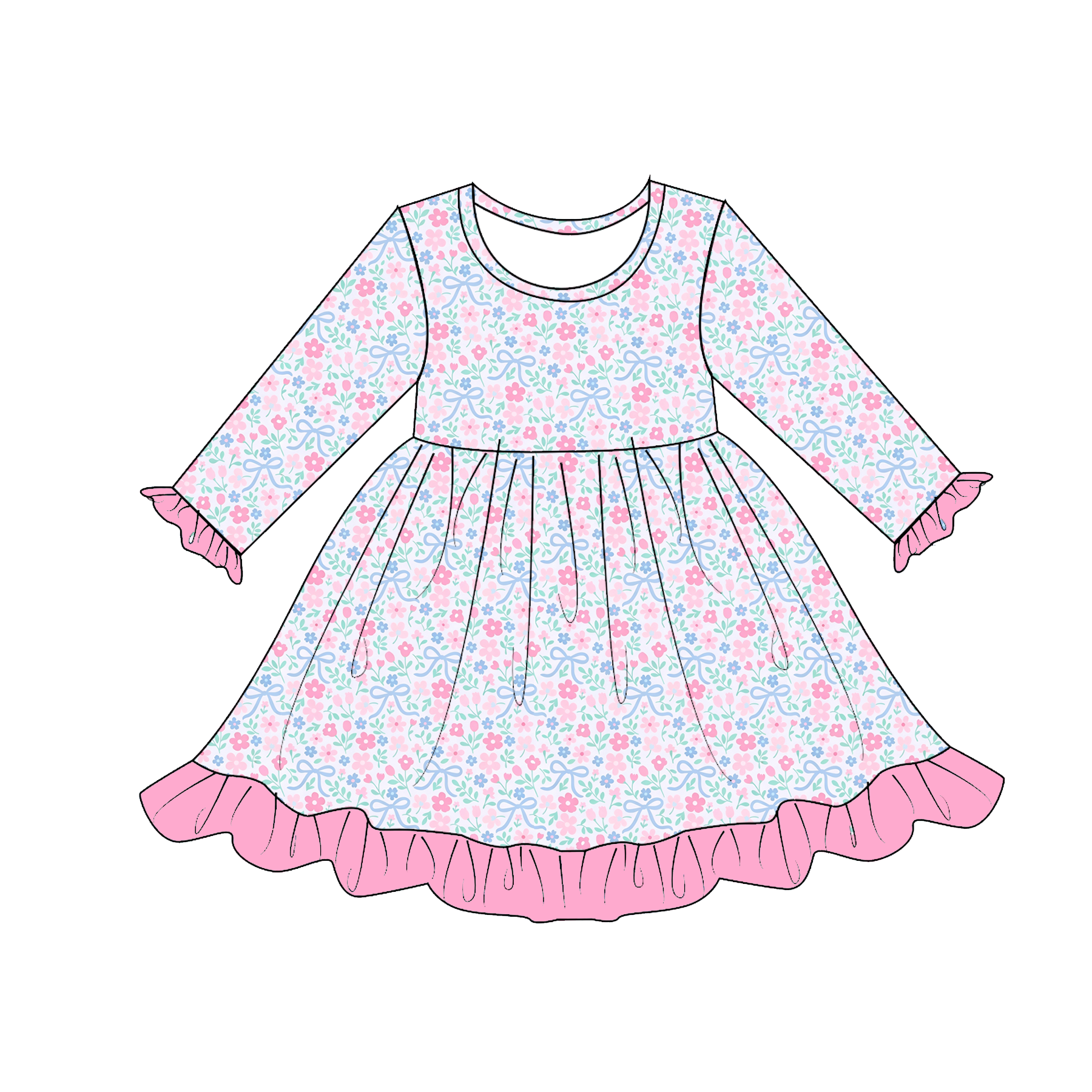 （Pre Order）Girls Fall Floral Print Dress&Outfit Set