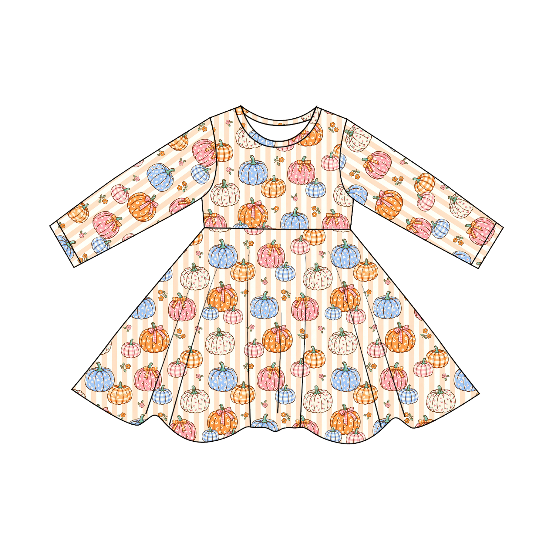 （Pre Order）Sisters Fall Pumpkin Print Dress,Set&Romper