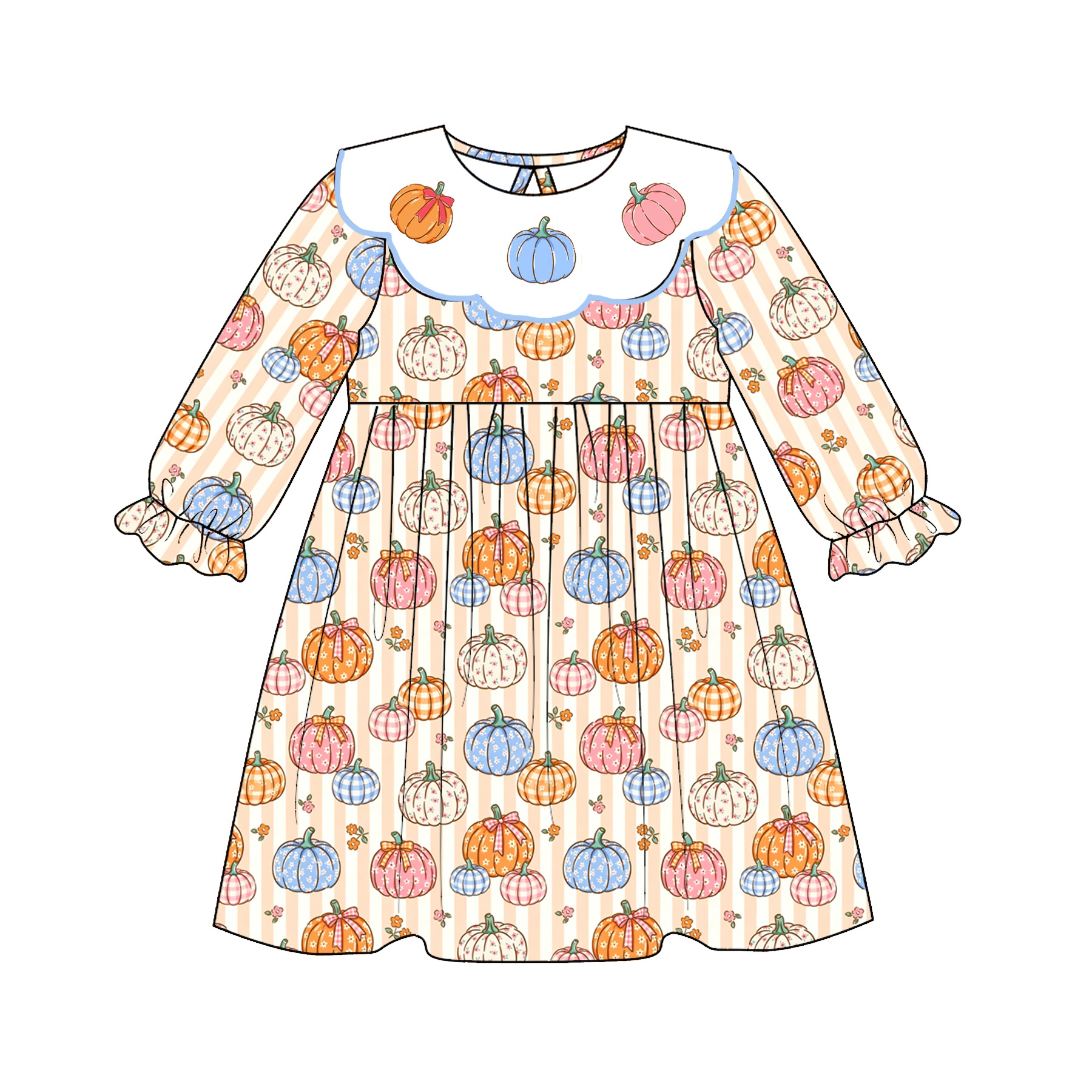 （Weekly Pre-Order）Sisters Fall Pumpkin Embroidery Dress&Scallop Set（Ends Wednesday）