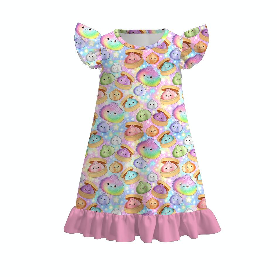 （Pre Order）Girls Fall Dumplings Print Pajamas&Jumpsuit
