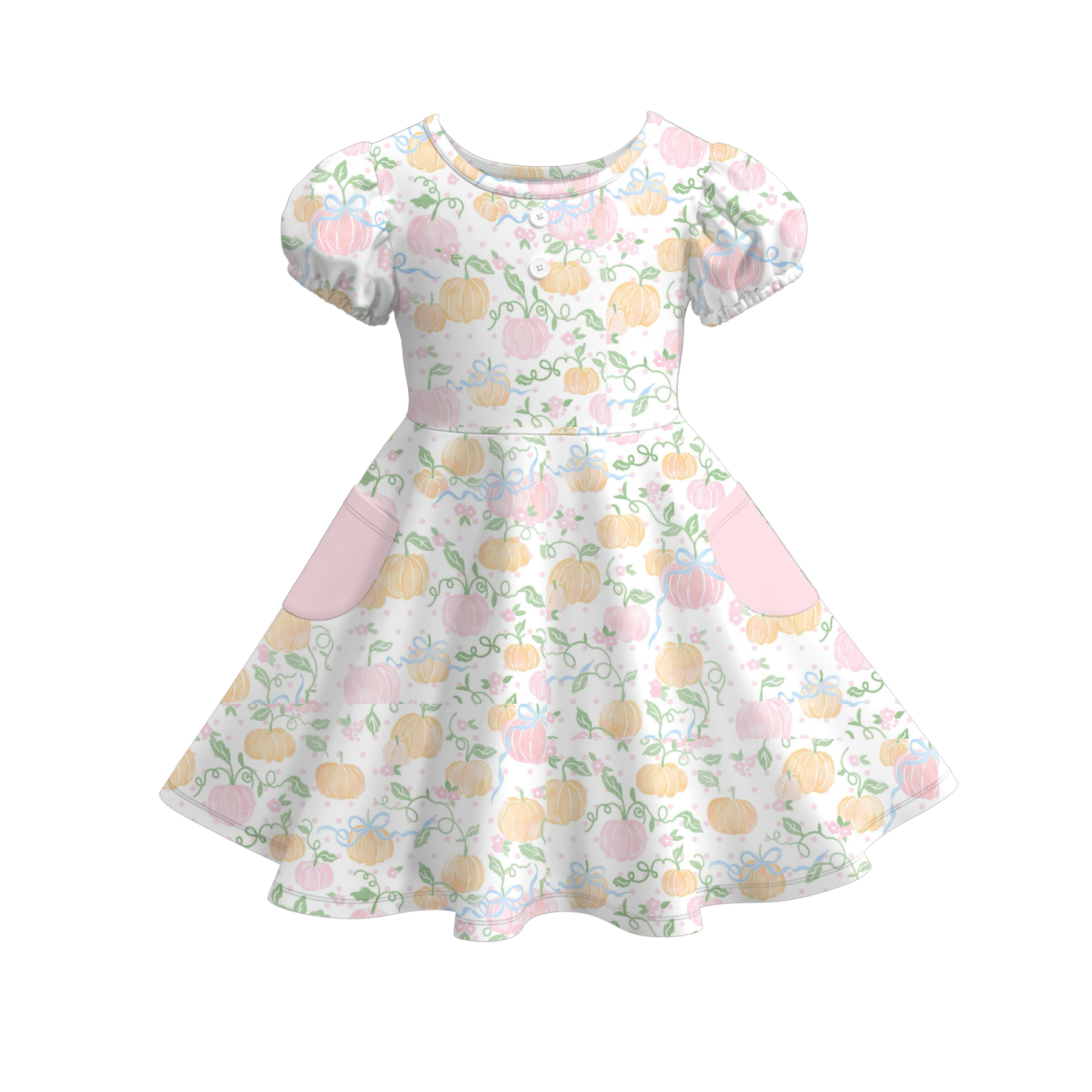 （Pre Order）Girls Fall Pumpkin Print Dress with Pockets