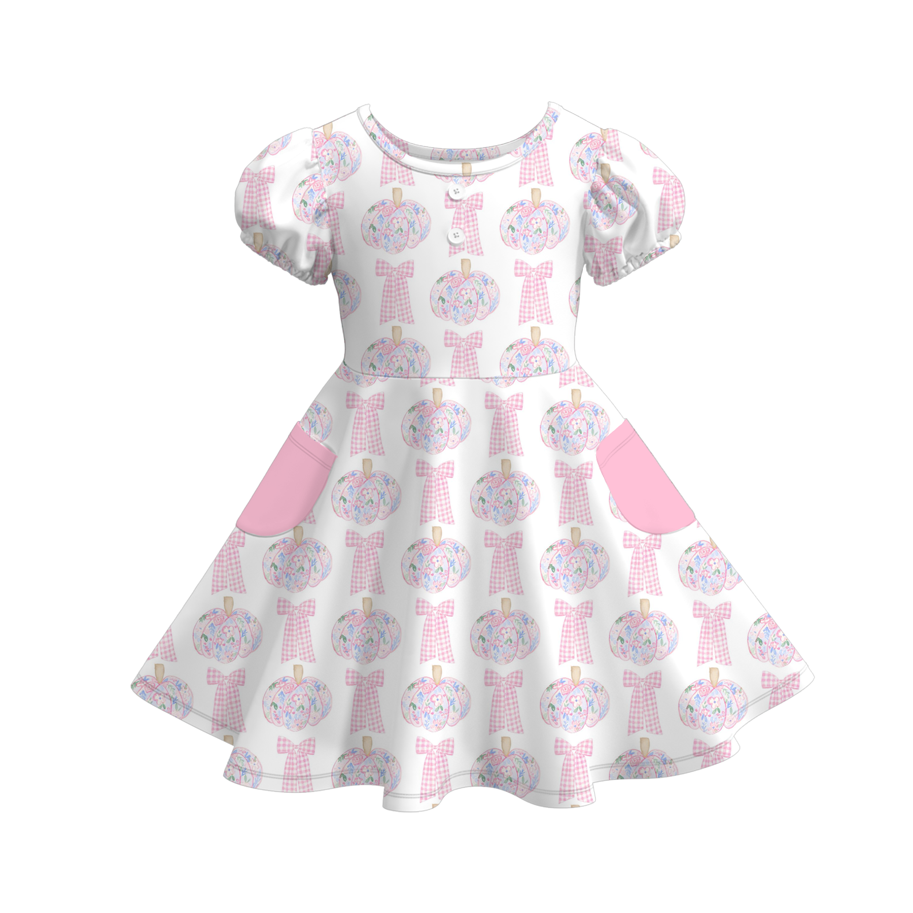 （Pre Order）Girls Fall Pumpkin Print Dress with Pockets