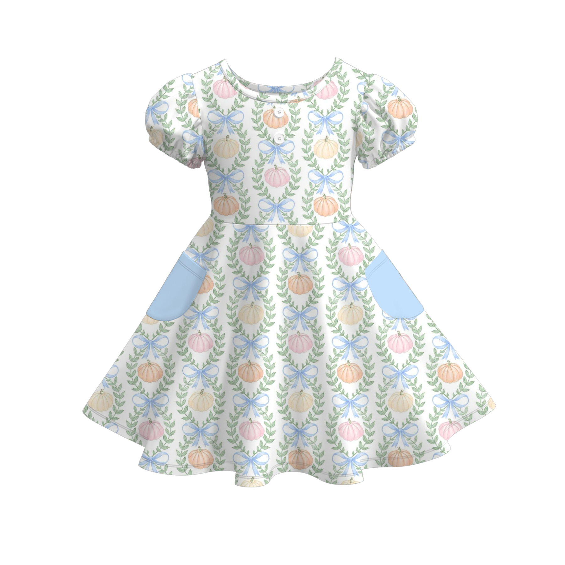 （Pre Order）Girls Fall Pumpkin Print Dress with Pockets