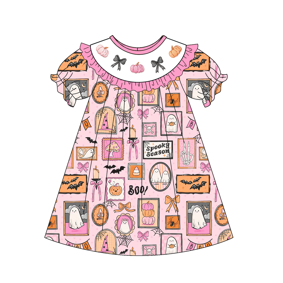 （Pre Order）Girls Halloween Embroidery Smocked Dress,Set&Romper