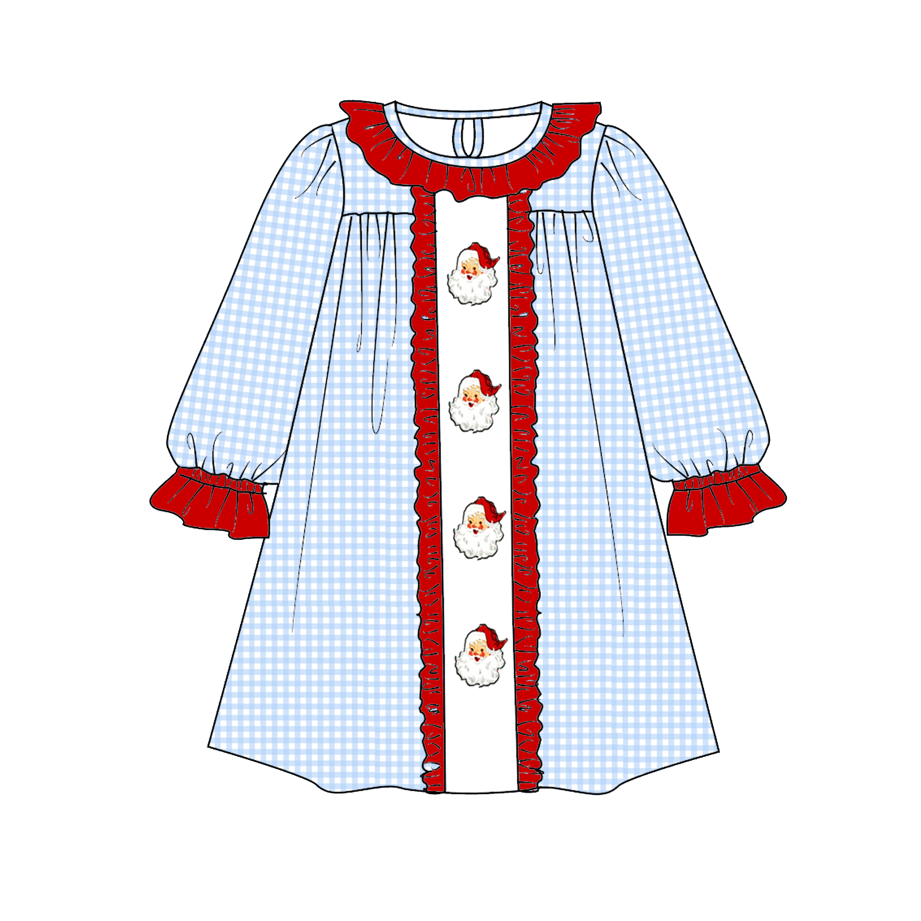 （Pre Order）Siblings Christmas Santa Claus Embroidery Dress,Set&Romper