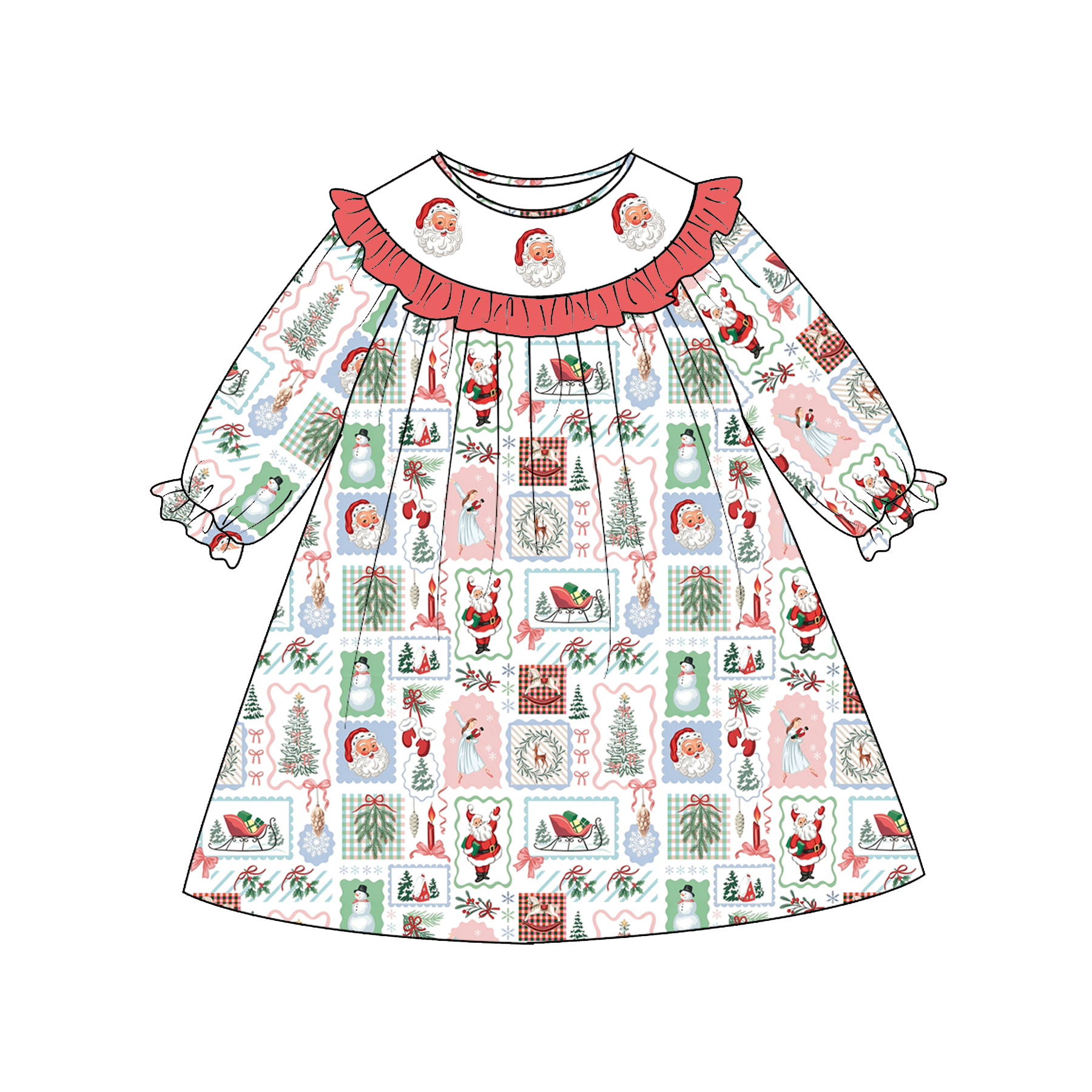 （Pre Order）Sisters Christmas Embroidery Smocked Dress,Set&Romper