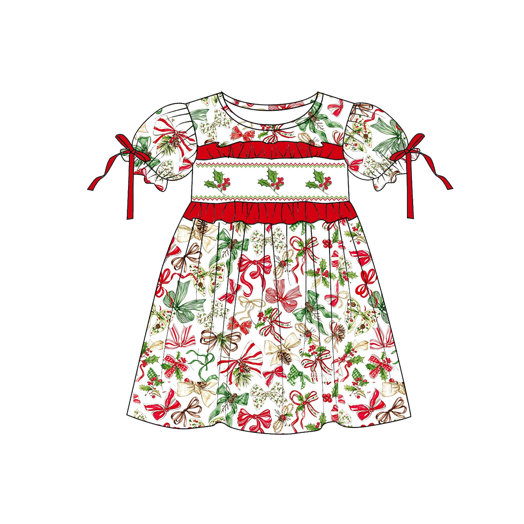（Pre Order）Sisters Christmas Embroidery Smocked Dress,Set&Romper