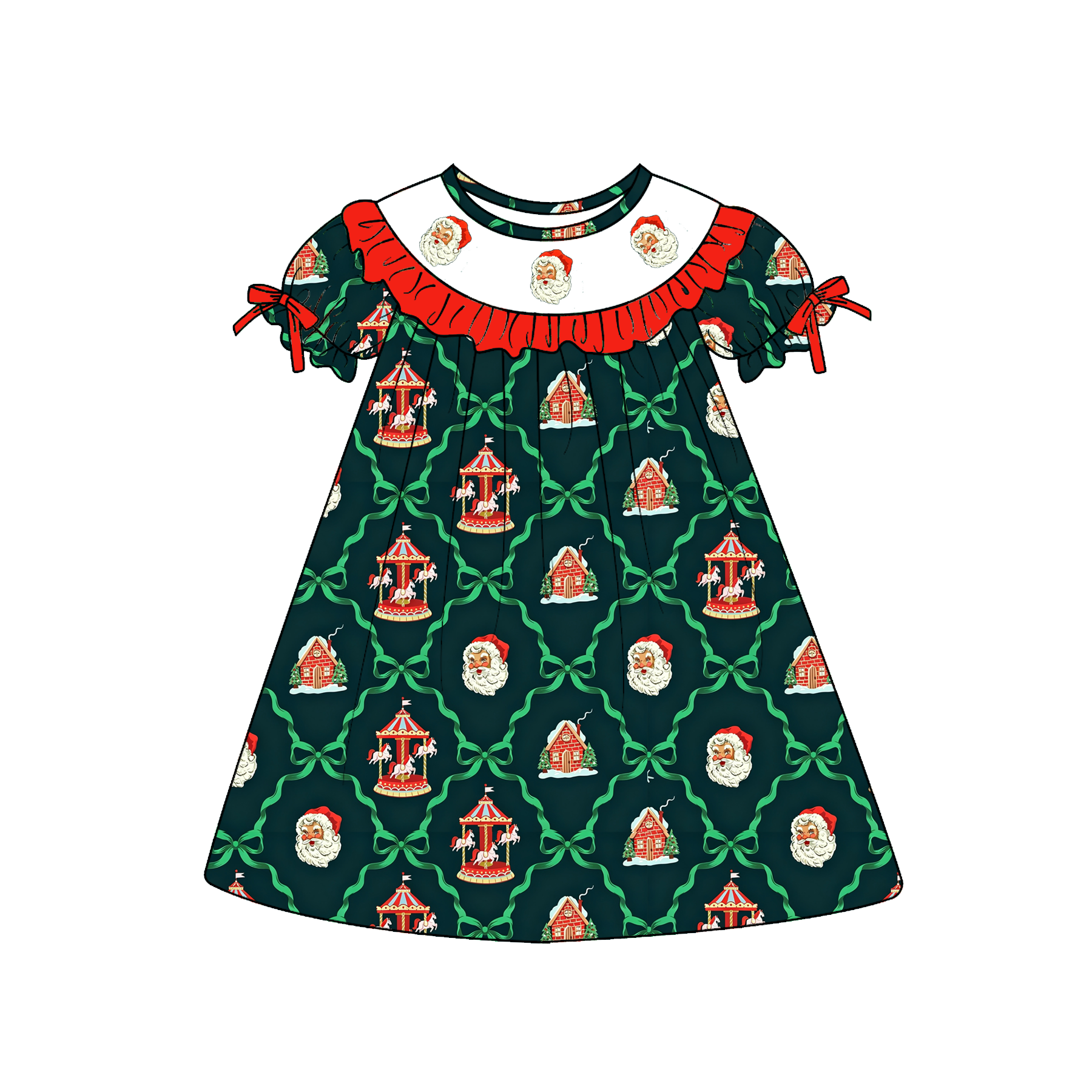 （Pre Order）Sisters Christmas Embroidery Smocked Dress,Set&Romper