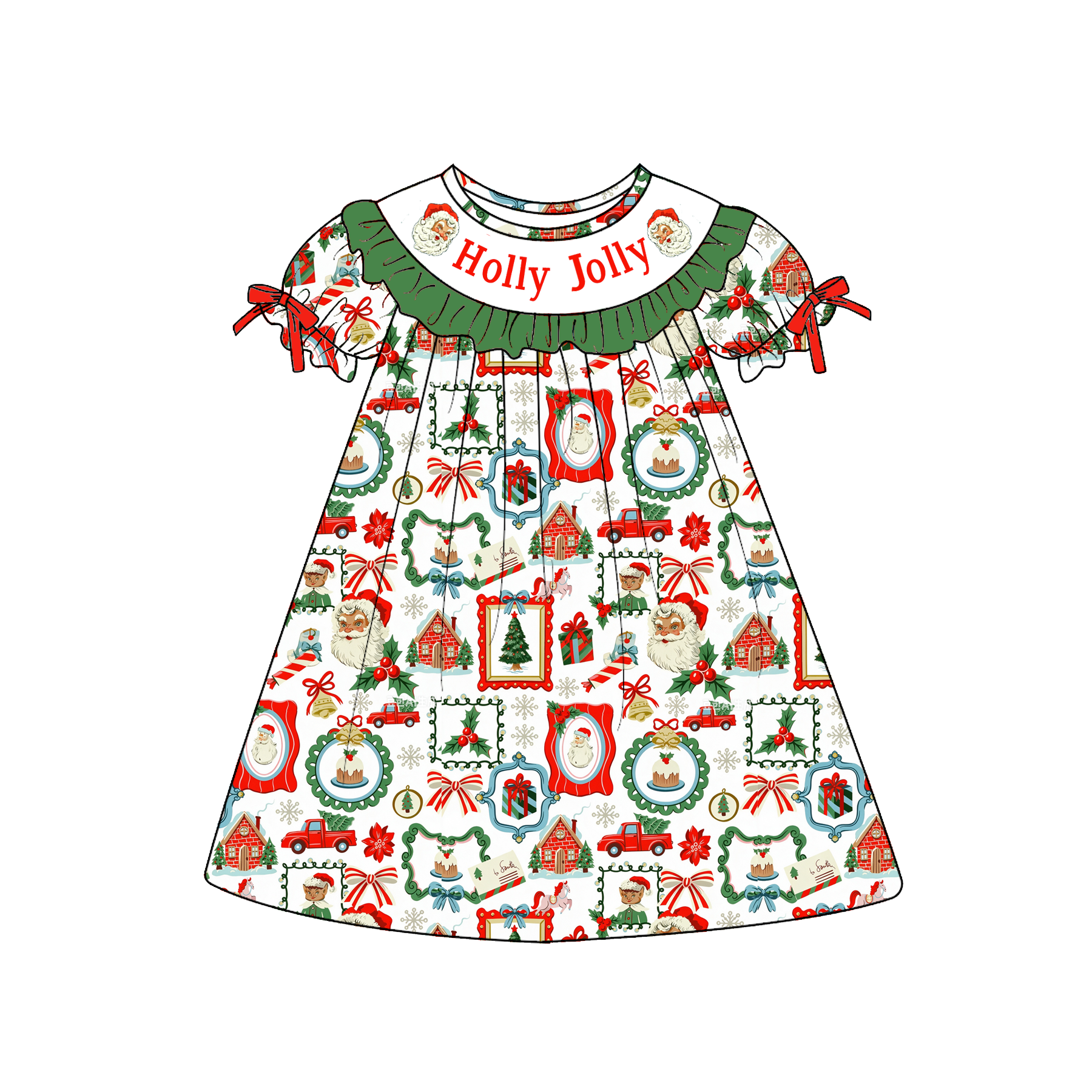 （Pre Order）Sisters Christmas Embroidery Smocked Dress,Set&Romper