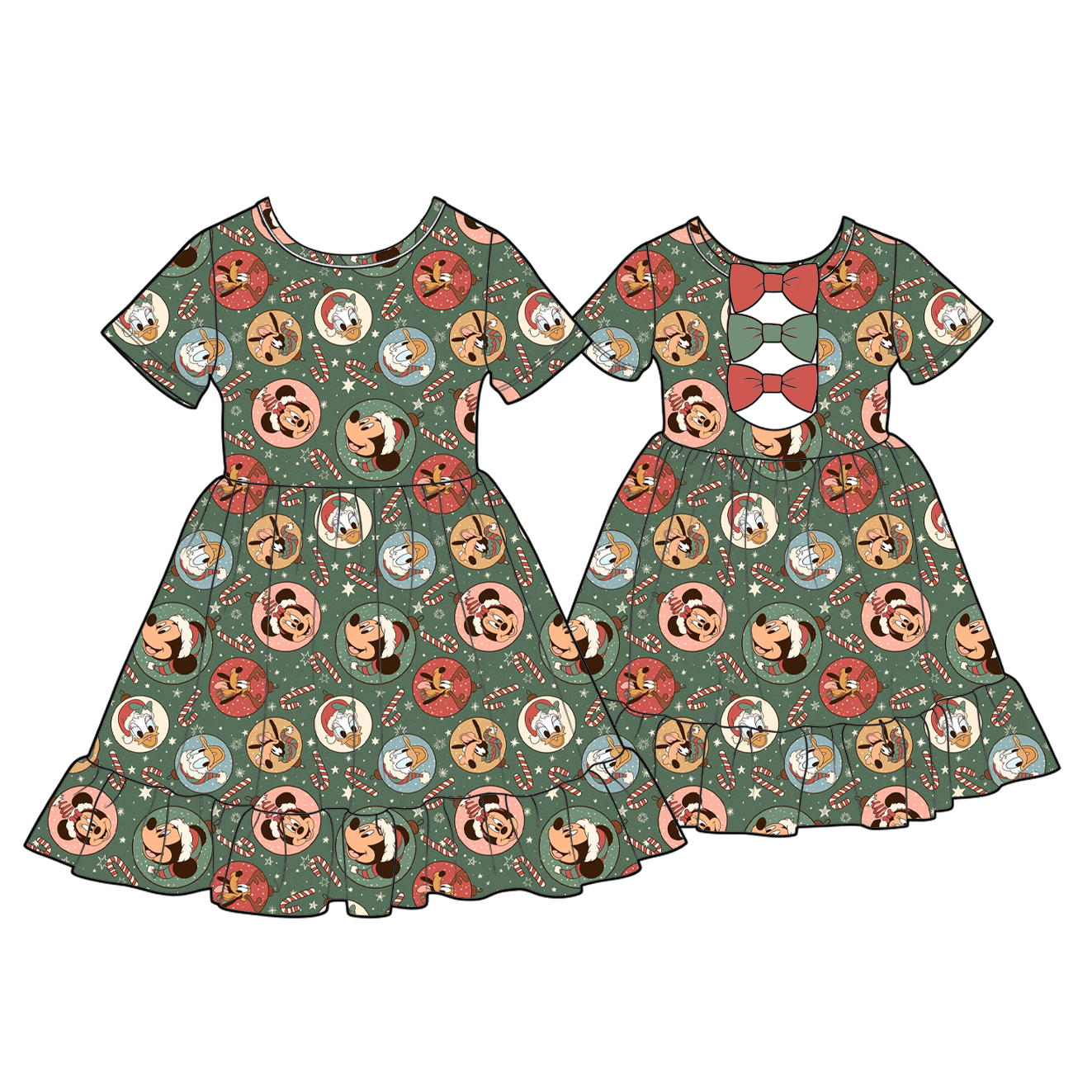 （Weekly Pre-Order）Girls Christmas Cartoon Ruffle Bow Dress（Ends 9.13）
