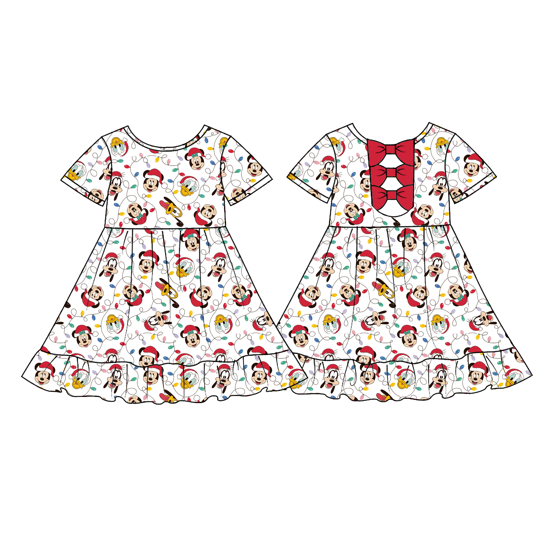 （Weekly Pre-Order）Girls Christmas Cartoon Ruffle Bow Dress（Ends 9.13）