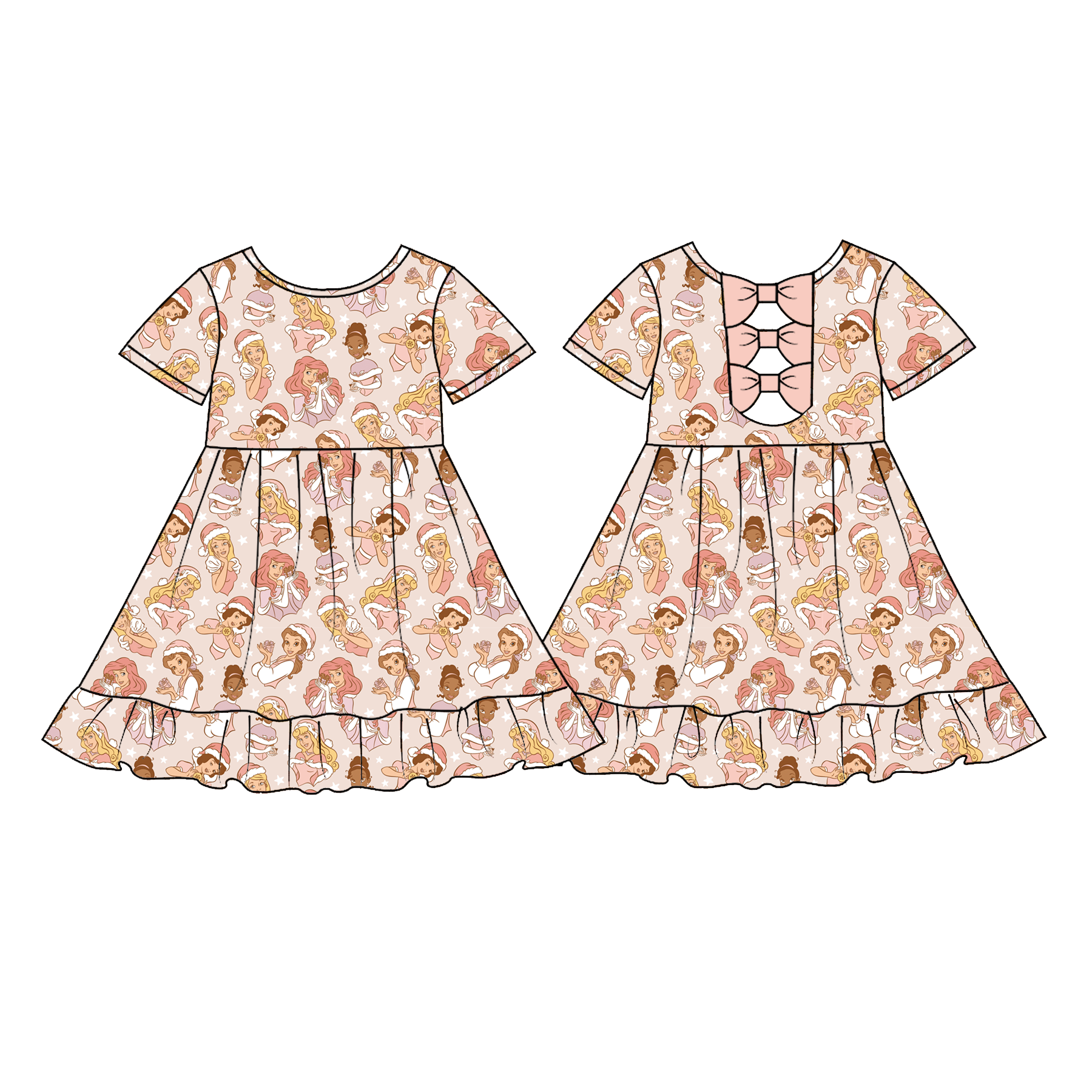 （Weekly Pre-Order）Girls Christmas Cartoon Ruffle Bow Dress（Ends 9.13）