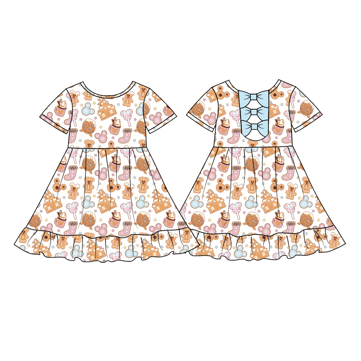 （Pre Order）Girls Cartoon Ruffle Bow Dress
