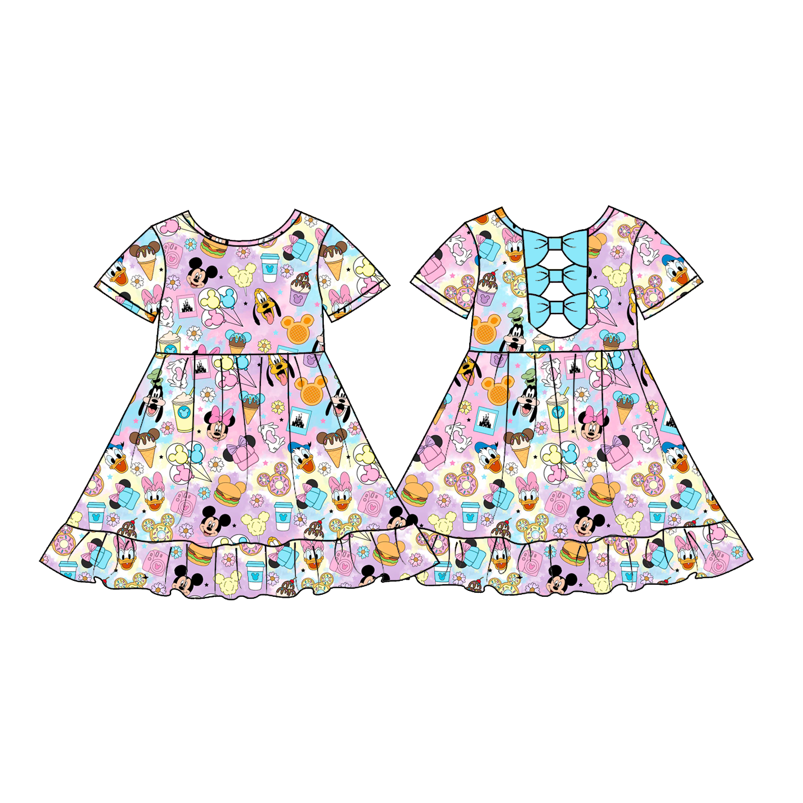 （Pre Order）Girls Cartoon Ruffle Bow Dress