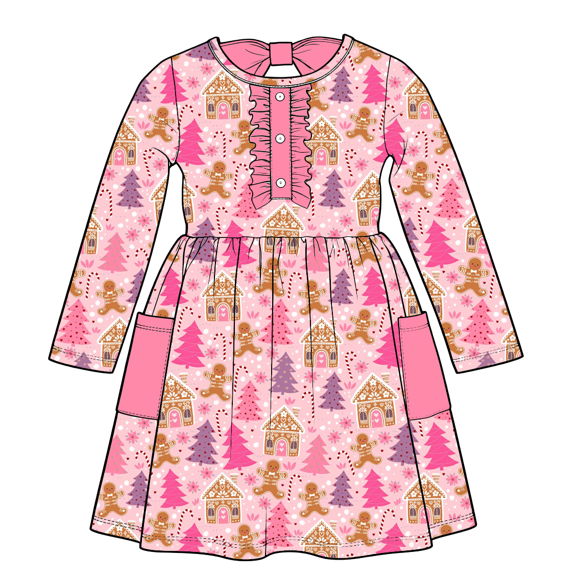 （Pre Order）Girls Christmas Print Dress with Pockets