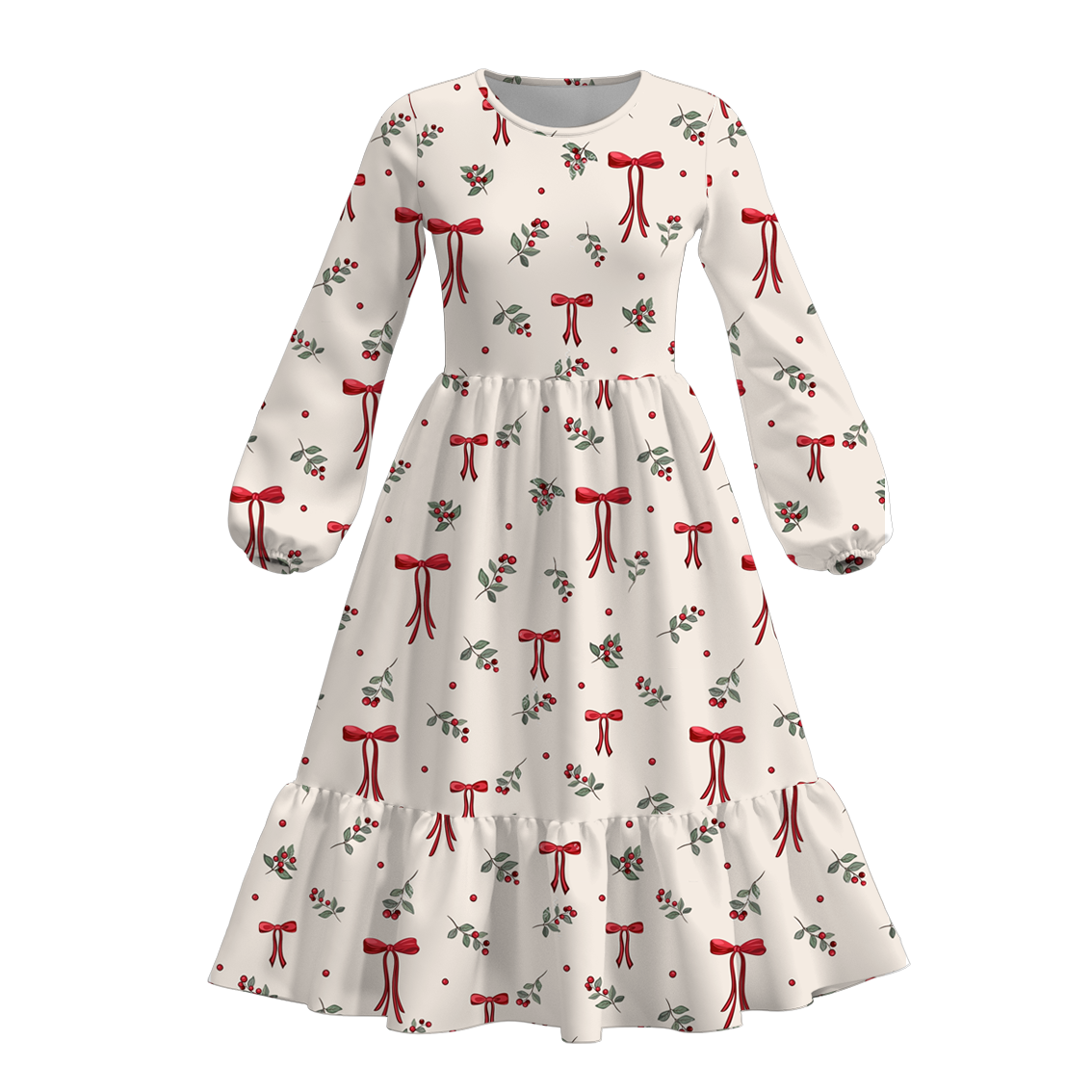 （Pre Order）Family Christmas Bow Print Dress,Set＆Romper
