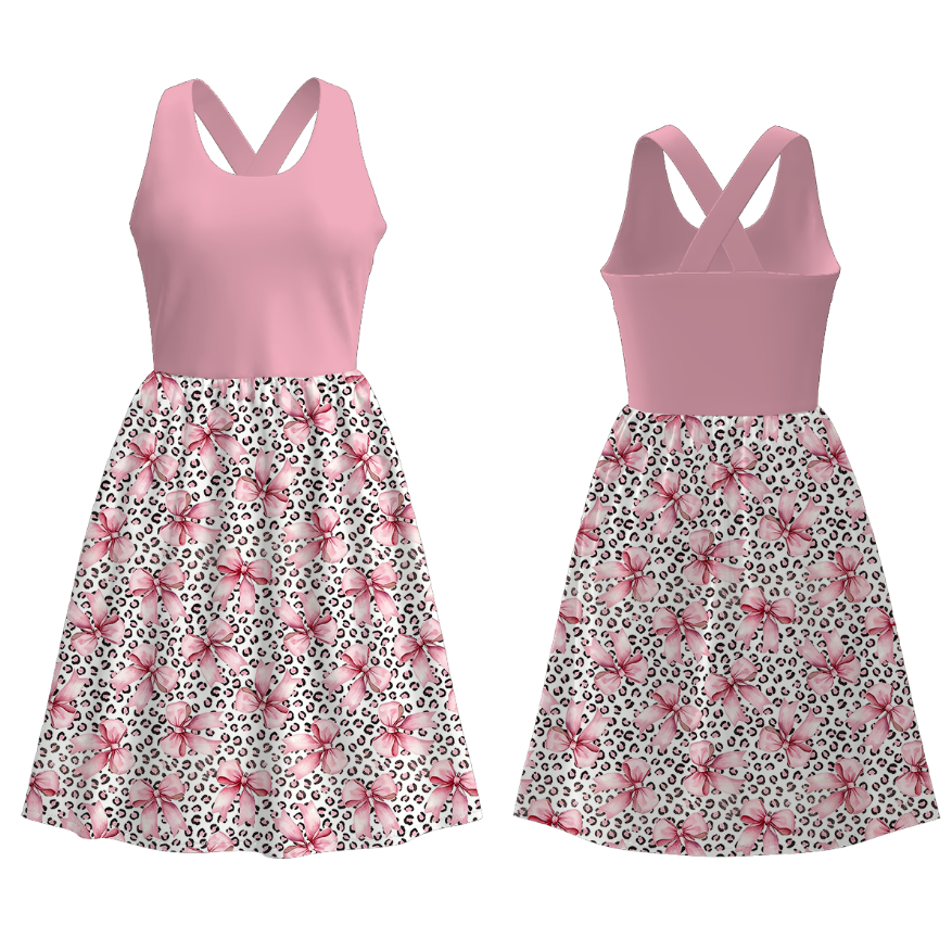 （Pre Order）Mommy and Me Spring&Summer Leopard Bow Print Dress,Jumpsuit