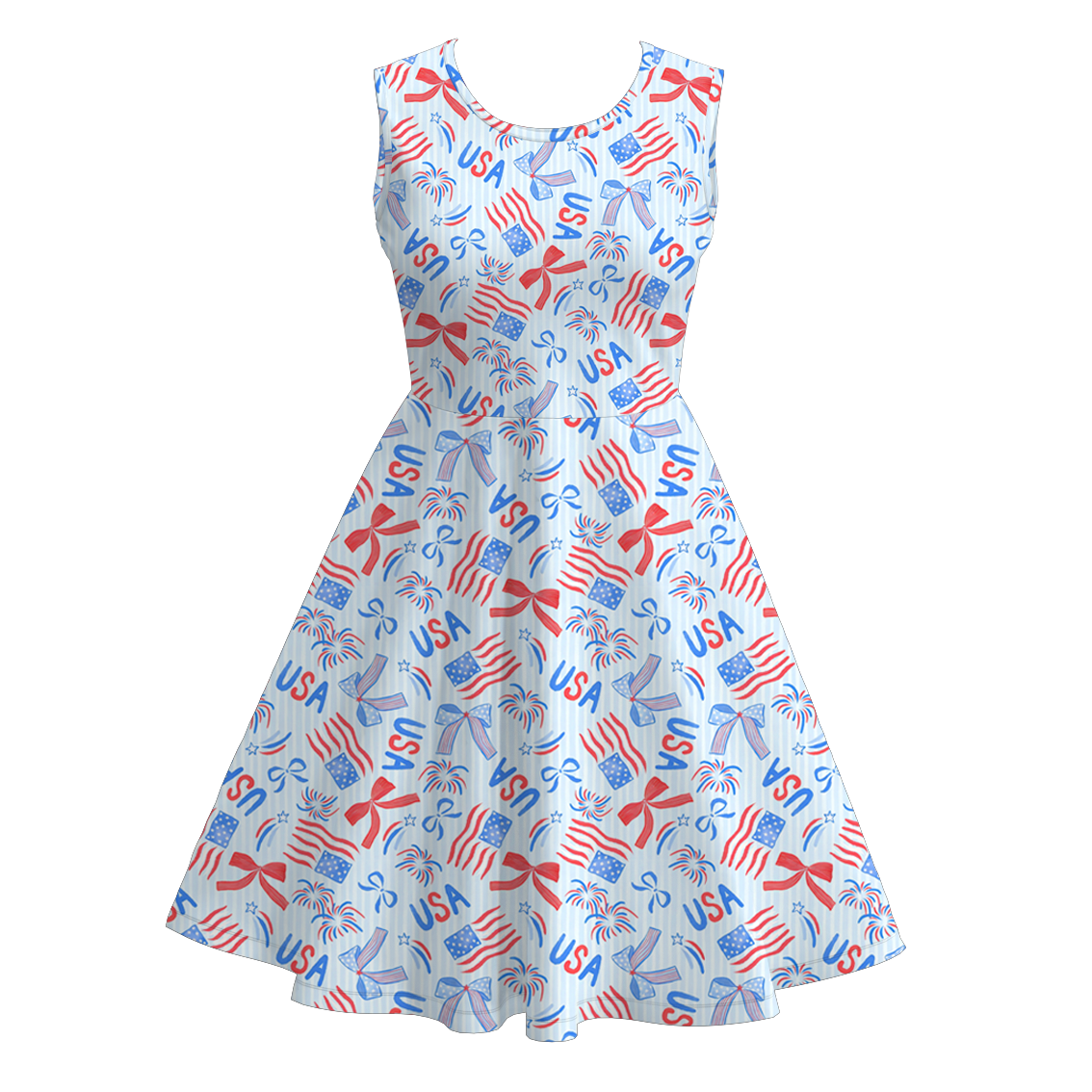 （Pre Order）Mommy and Me Patriotic Bow Print Dress,Set&Pajamas