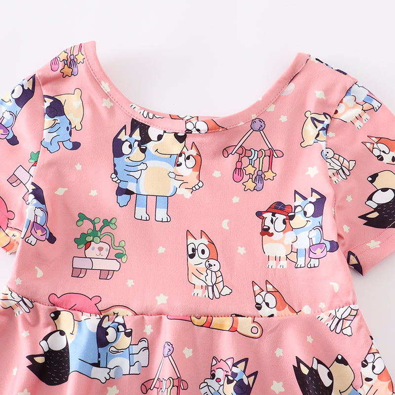 （Pre Order）Girls Coral Cartoon Print Twirl Dress