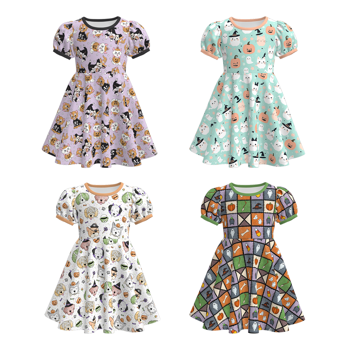 （Pre Order）Girls Halloween Cartoon Print Dress