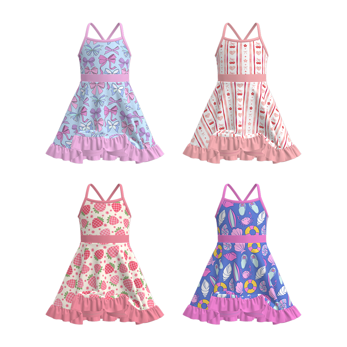 （Pre Order）Girls Spring and Summer Print Skort Dress