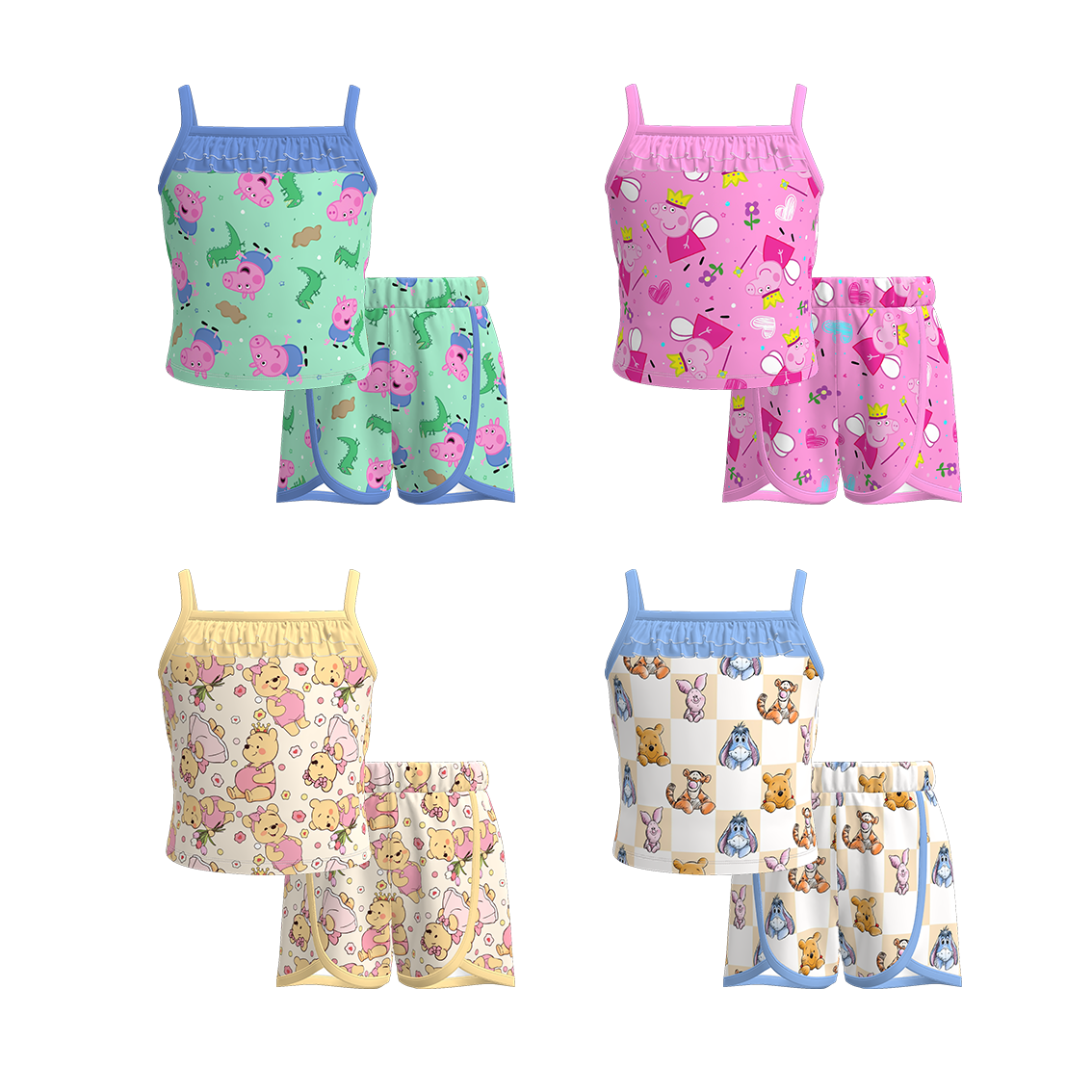 （Pre Order）Girls Spring and Summer Cartoon Print Shorts Set