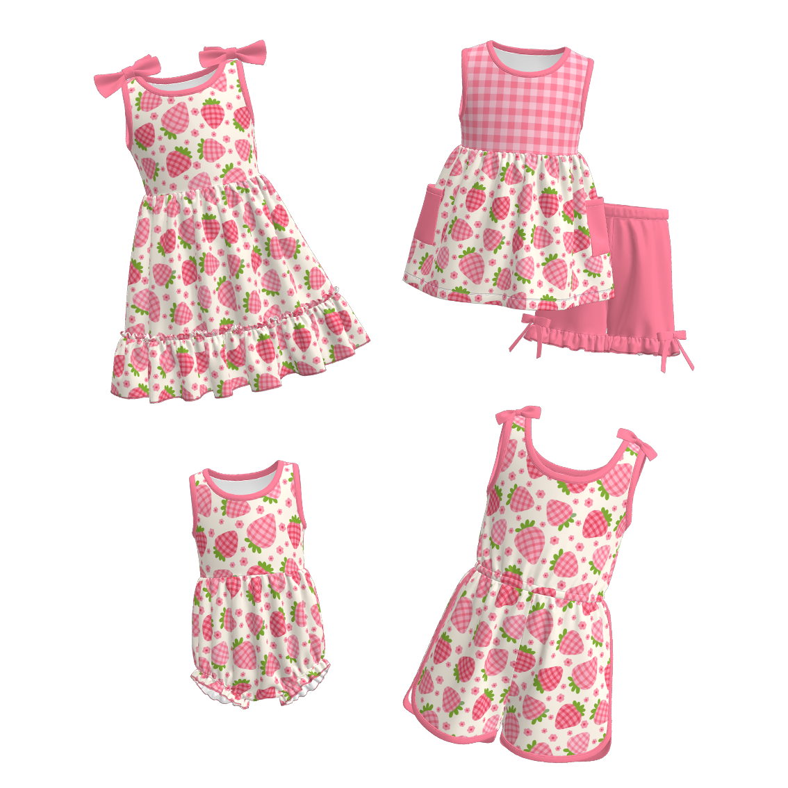 （Pre Order）Girls Spring and Summer Strawberry Print Dress,Set,Jumpsuit＆Romper