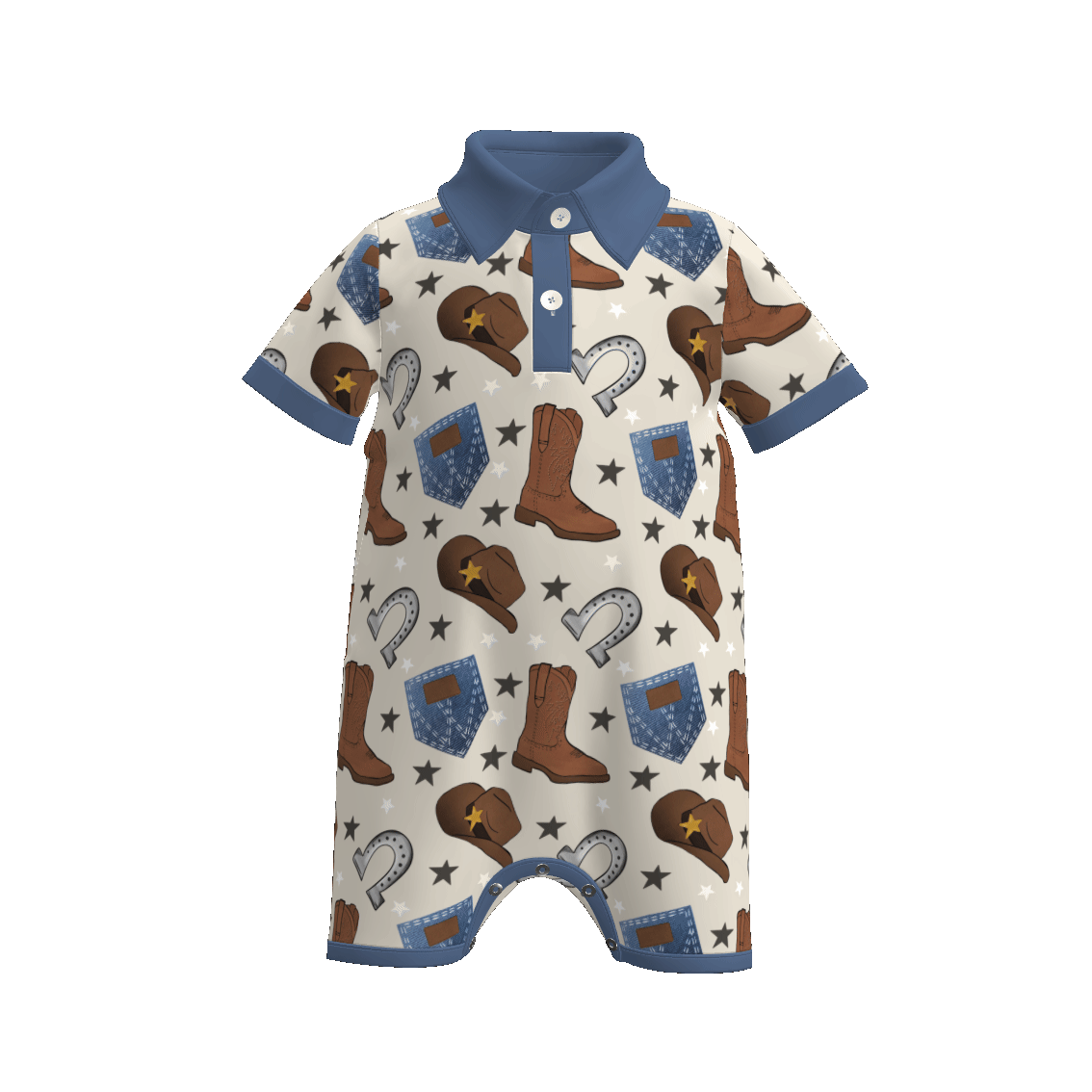 （Pre Order）Brothers Spring and Summer Cowboy Print Romper＆Top
