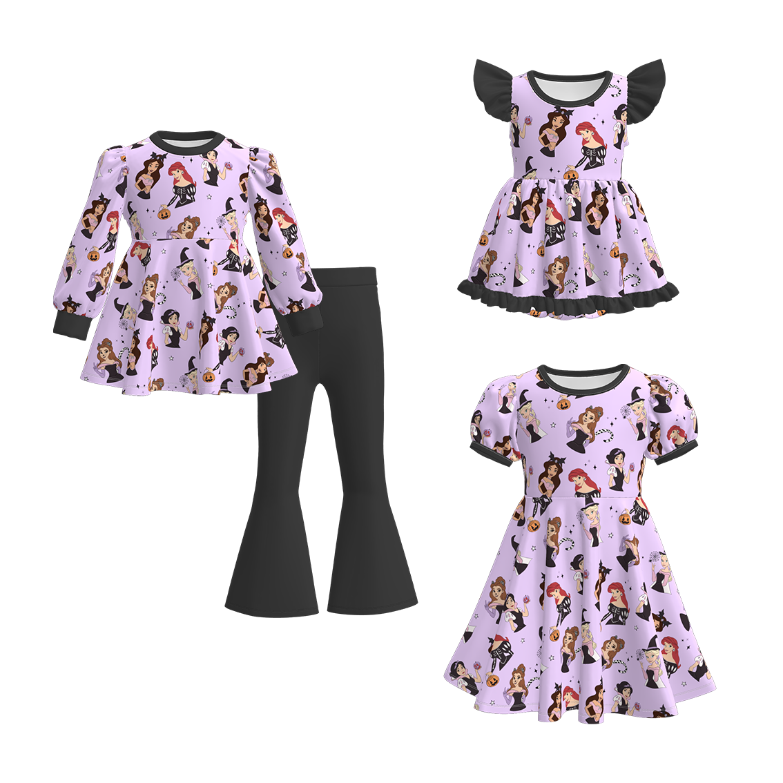 （Pre Order）Family Halloween Princess Print Dress,Set＆Romper