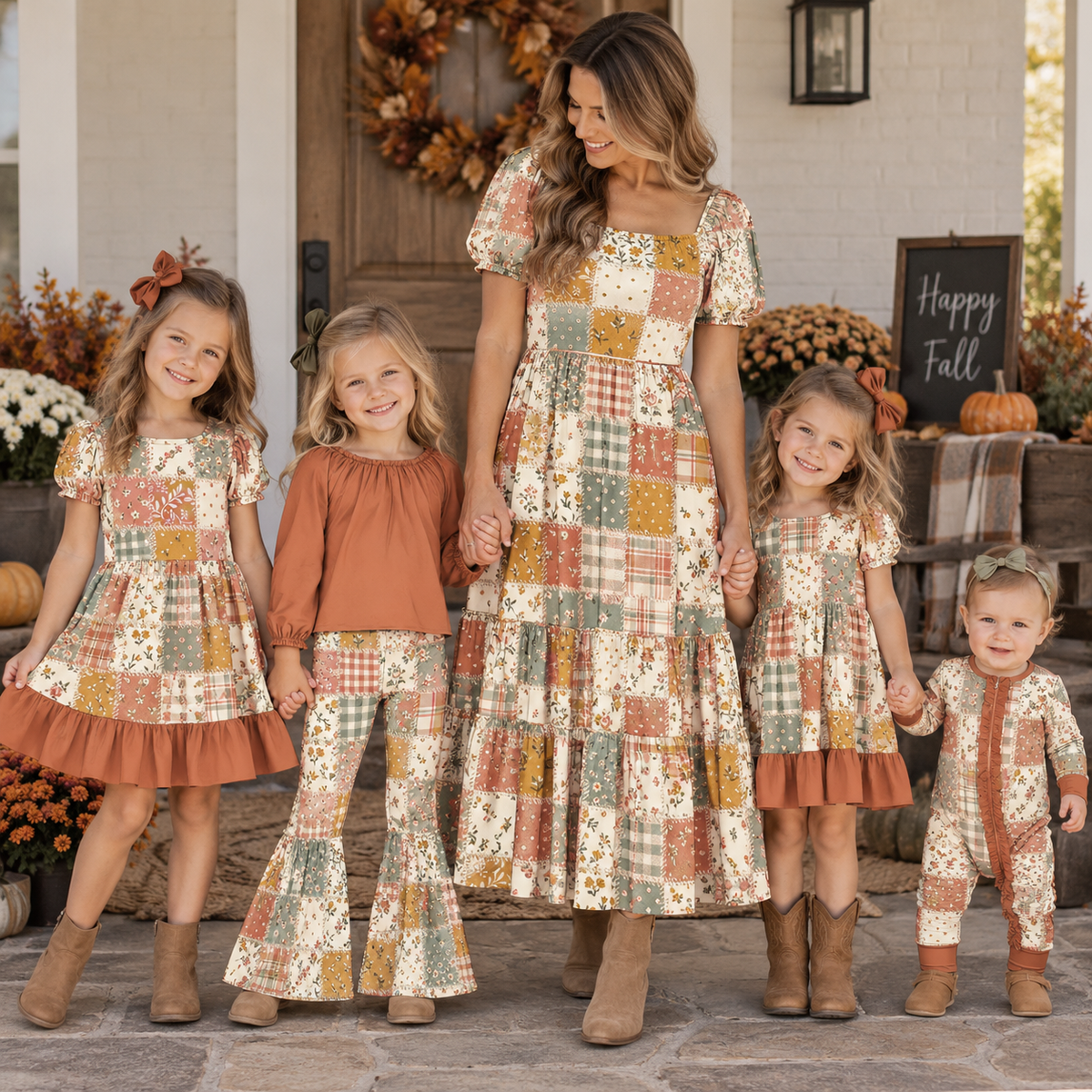 （Pre Order）Family Fall Floral Print Dress,Set&Romper