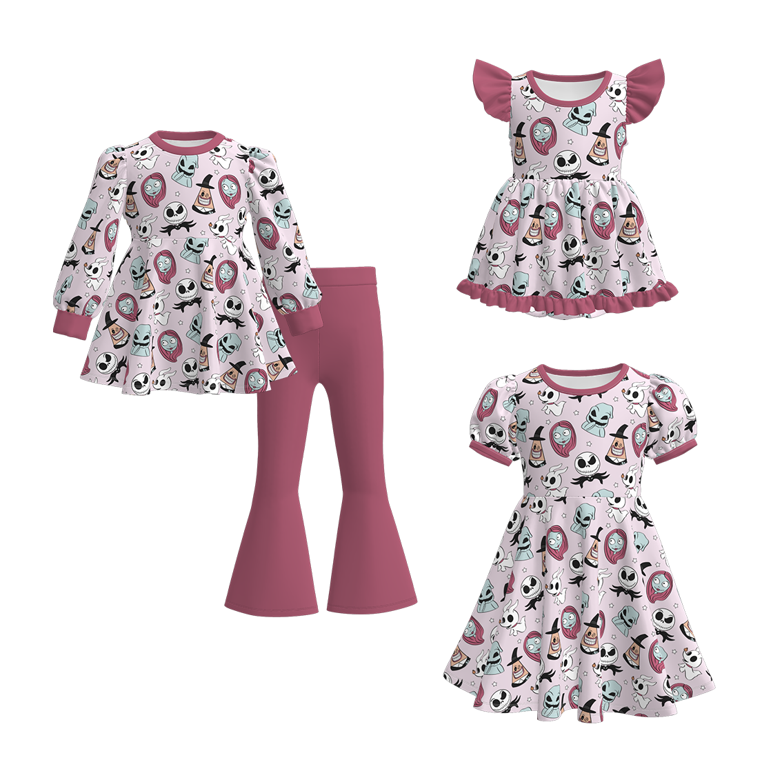 （Pre Order）Family Halloween Cartoon Print Dress,Set＆Romper