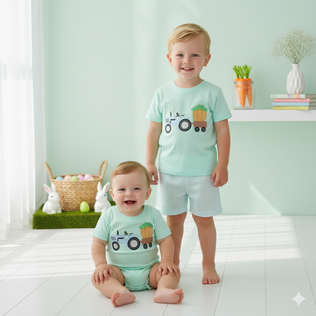 （In Stock）Boys Easter Applique Cotton Shorts Set