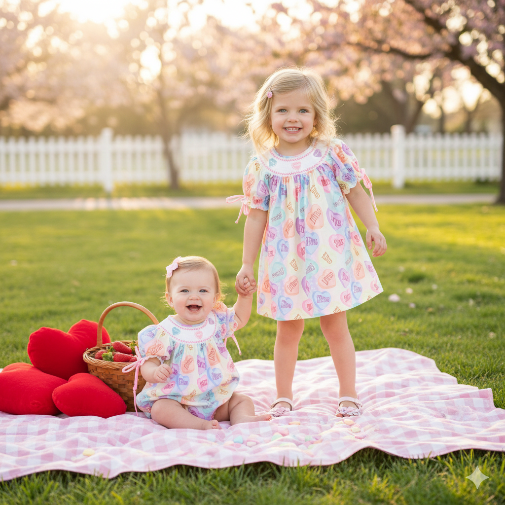 （Pre Order,Prepack Zone）Family Valentine's Day Embroidery Dress&Romper（Mix Size）