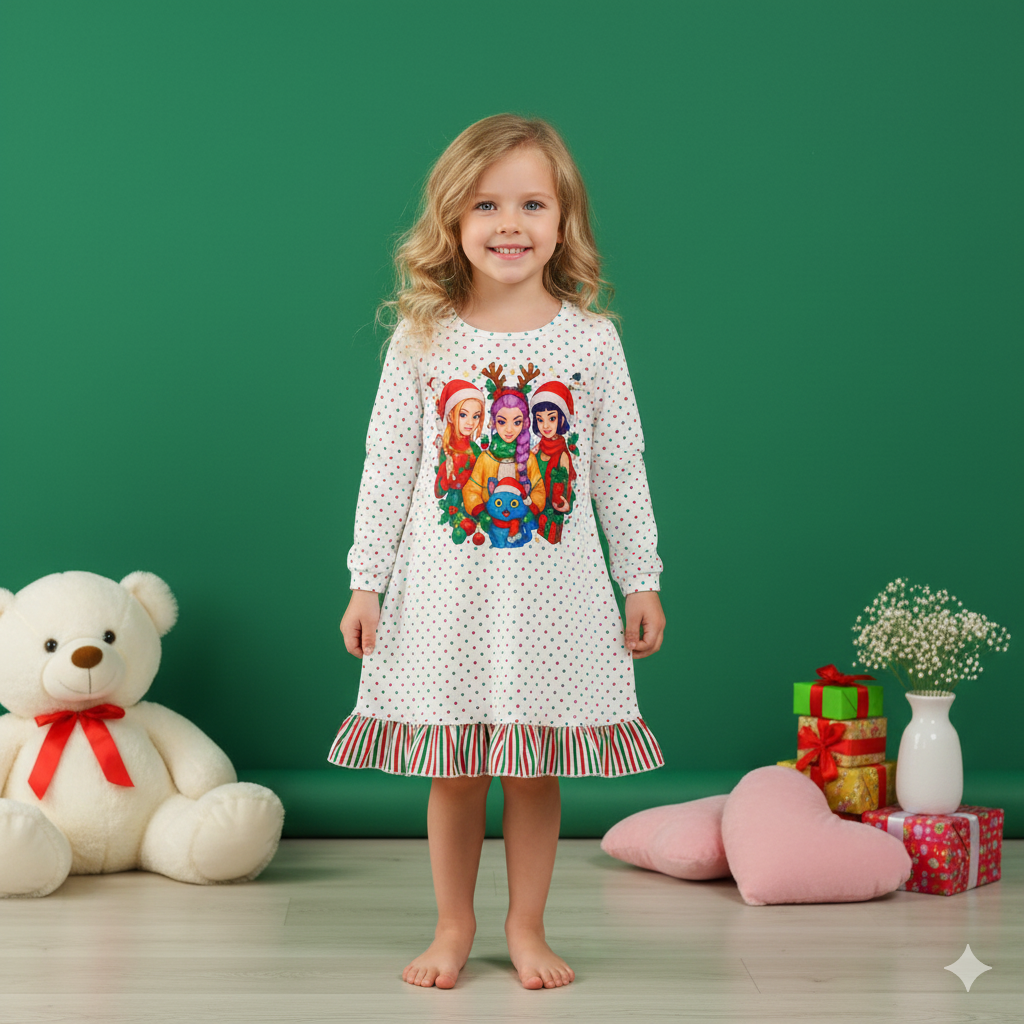 （Pre Order,Prepack Zone）Girls Movie Character Print Pajamas Dress（Mix Size）