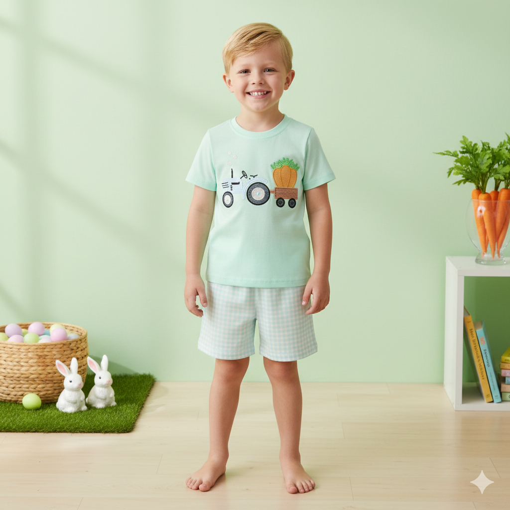 （In Stock）Boys Easter Applique Cotton Shorts Set